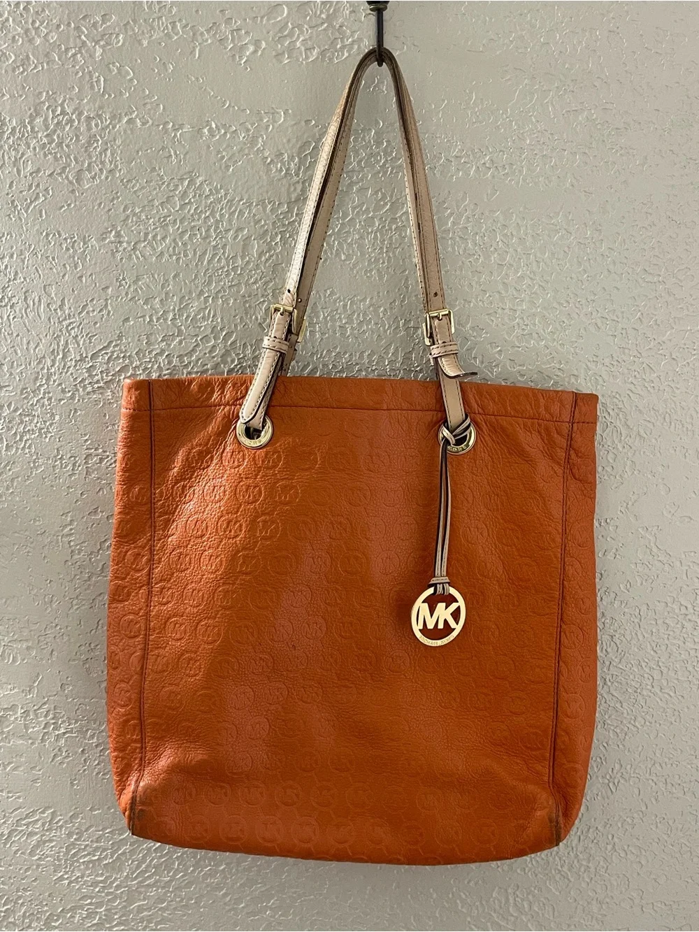 Michael Kors Burnt Orange Leather Tote with Gold MK Charm